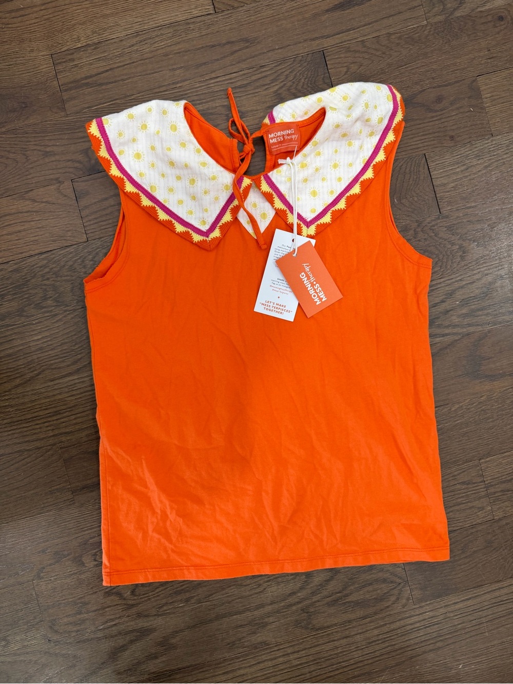 Kids Orange Sleeveless Top with Decorative Peter Pan Collar